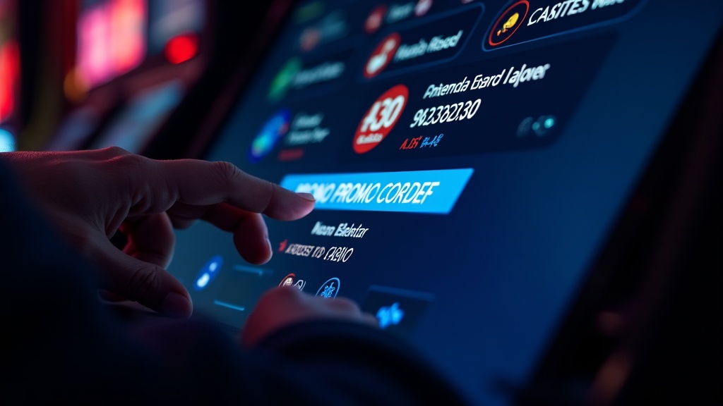 Promo code field beside casino and sportsbook visuals in a dark neon cashier scene
